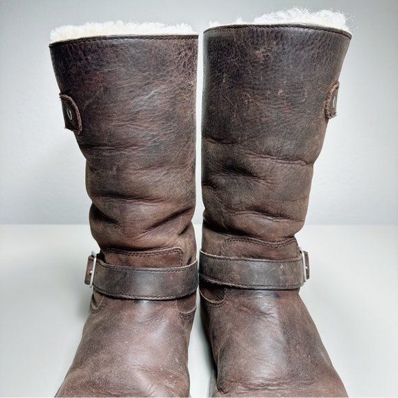 Ugg  Rare Kensington Wax Brown Sheepskin ShearlingBuckle  Boots - Picture 6 of 16